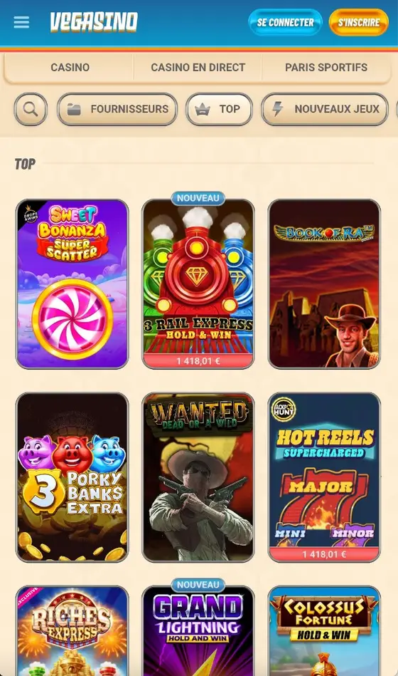 Vegasino tournois sur mobile