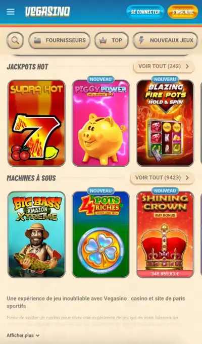 Vegasino VIP Elite Lounge sur mobile